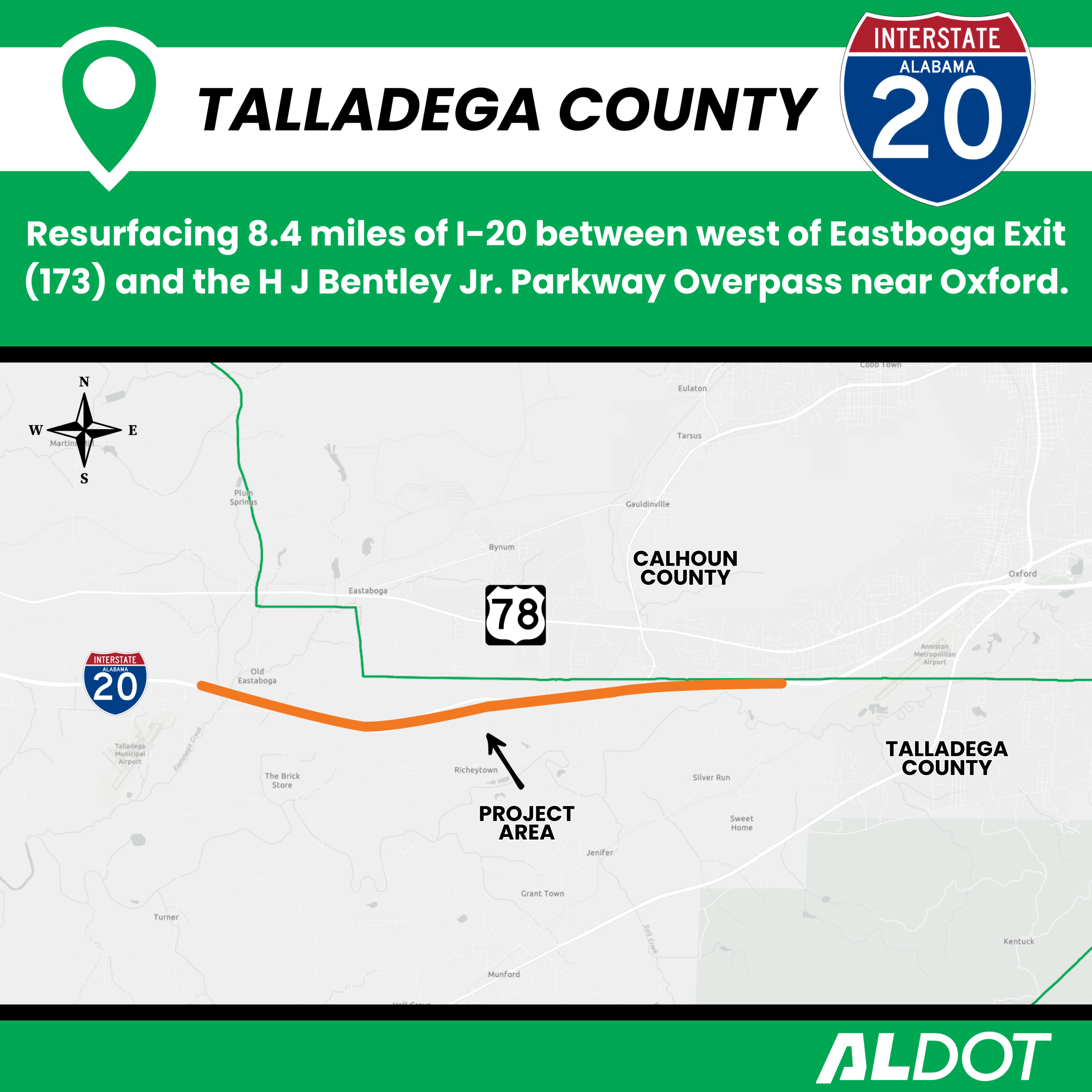 Resurfacing eight miles of I-20 in Talladega County - ALDOT News Hub